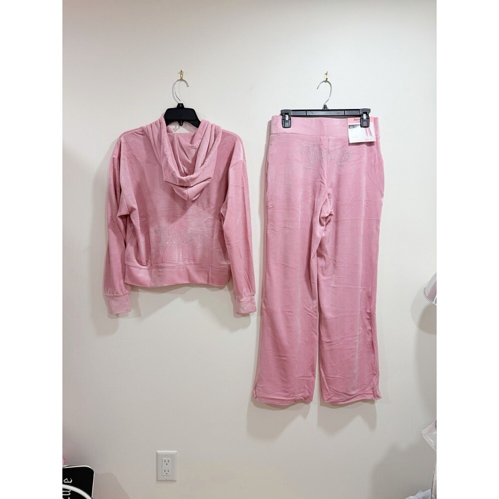 NWT Juicy Couture Rose Pink Velour Tracksuit Set Rhinestone Logo Size S